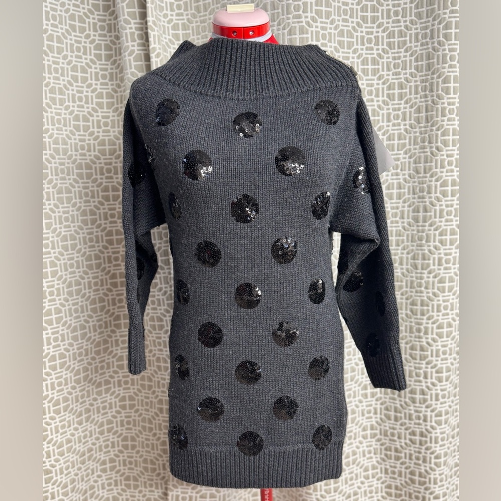 NWT Gray extra fine merino wool Sweater with Black Sequin Polka Dots from Monse